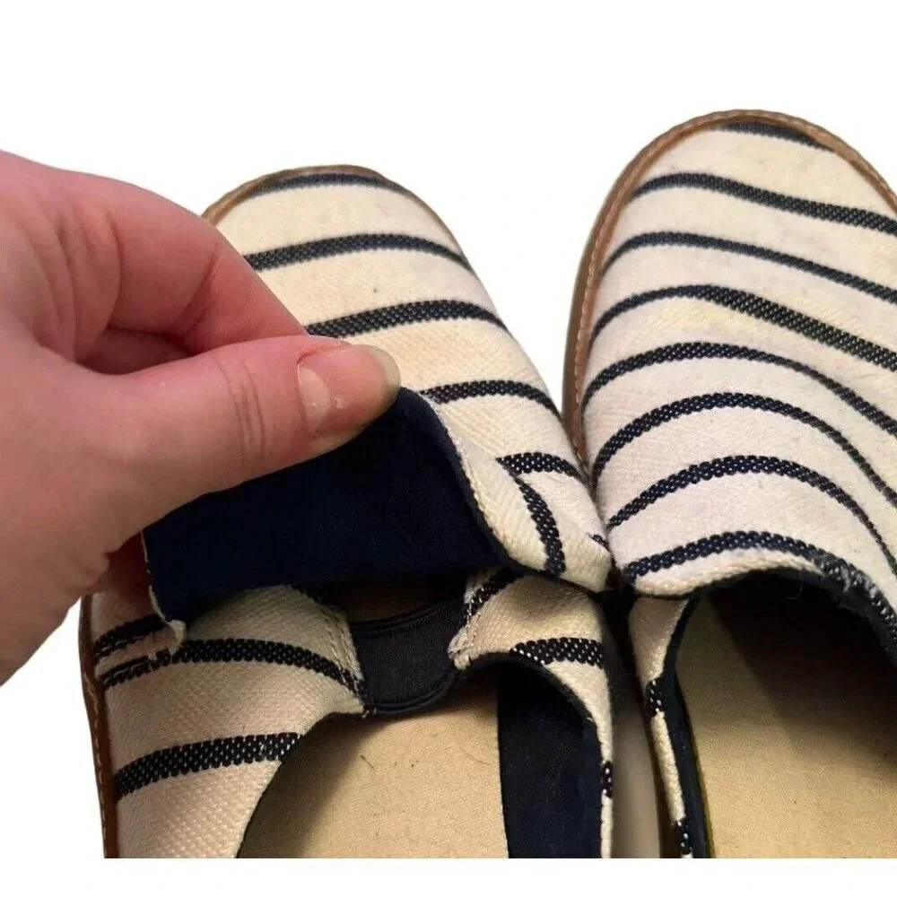 Toms Sunrise Riviera Slip-On Slide On Blue Stripe Size 8.5 Rubber Sole Canvas